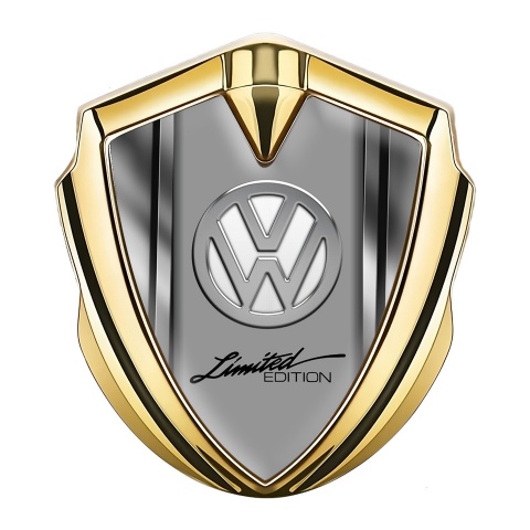 VW Emblem Aufkleber Autozubehor Goldtonfarbe mit Polierte Rahmen Basis und Chrome Weiss Logo