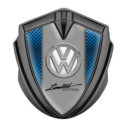 VW Emblem Abzeichen Graphit Tonfarbe mit Blau Saphir Basis Design