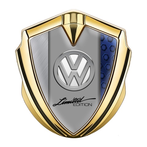 VW Selbstklebendes Metallaufkleber Emblem Goldtonfarbe mit 3D Blau Grau Textur des Fundaments