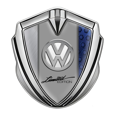 VW Selbstklebendes Metallaufkleber Emblem Silbertonfarbe mit 3D Blau Grau Textur des Fundaments