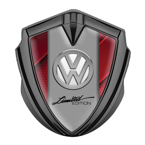 VW Seitenflugel Emblem Aufkleber Graphit Tonfarbe mit 3D Rot Fundaments und Chrom Logo