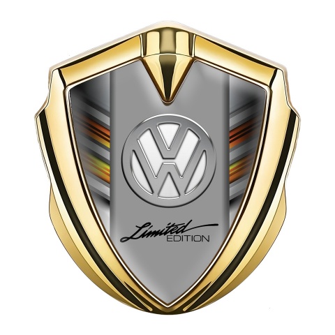 VW Emblem Abzeichen Goldtonfarbe mit mehrfarbige Linien Fundaments Design