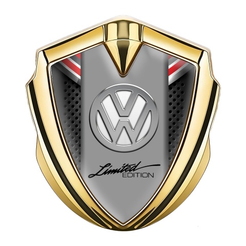 VW Emblem Aufkleber Autozubehor Goldtonfarbe mit Rotes Band Fundaments Stil
