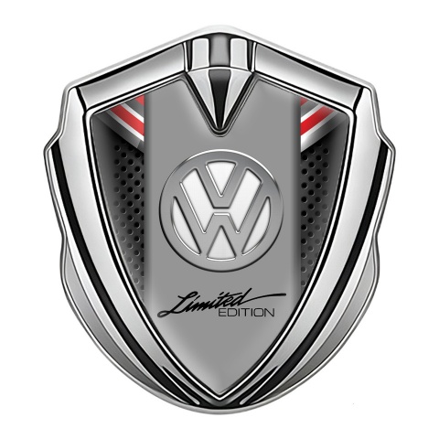 VW Emblem Aufkleber Autozubehor Silbertonfarbe mit Rotes Band Fundaments Stil