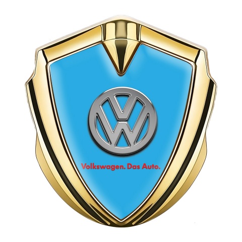 VW Emblem Logo Schriftzug Aufkleber Goldtonfarbe mit Himmelblau Vorlage und Das Auto Logo