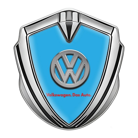 VW Emblem Logo Schriftzug Aufkleber Silbertonfarbe mit Himmelblau Vorlage und Das Auto Logo