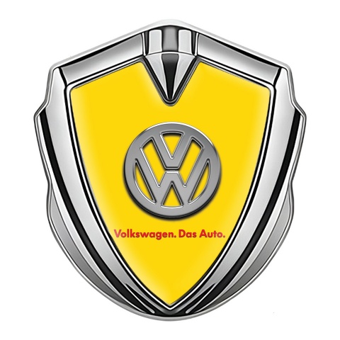 VW Selbstklebendes Metallaufkleber Emblem Silbertonfarbe mit Gelb Fundaments Design