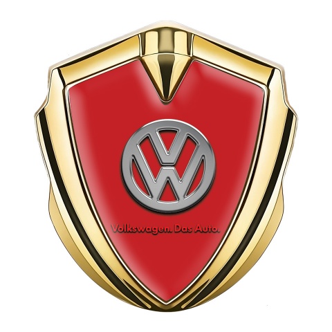 VW Emblem Logo Schriftzug Aufkleber Goldtonfarbe mit Rote Fundaments Design