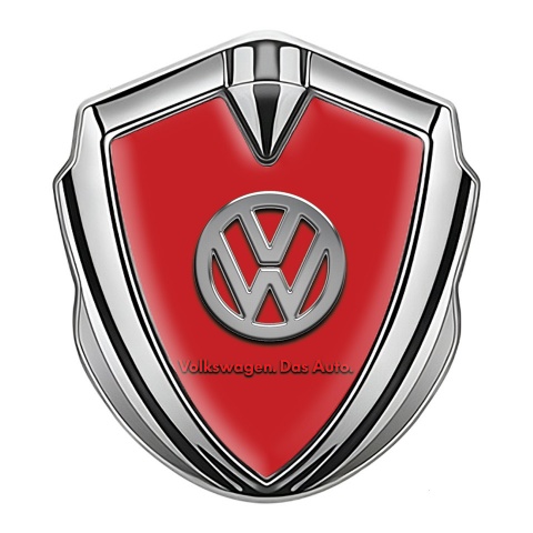 VW Emblem Logo Schriftzug Aufkleber Silbertonfarbe mit Rote Fundaments Design