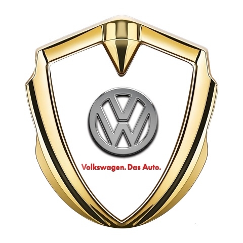 VW Seitenflugel Emblem Aufkleber Goldtonfarbe Weiss Basis mit Chrom Rot Logo