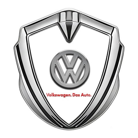 VW Seitenflugel Emblem Aufkleber Silbertonfarbe Weiss Basis mit Chrom Rot Logo