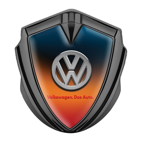 VW Abzeichen selbstklebend  Graphit Tonfarbe mit Schillerndes Orangeblau Basis und Logo Das Auto