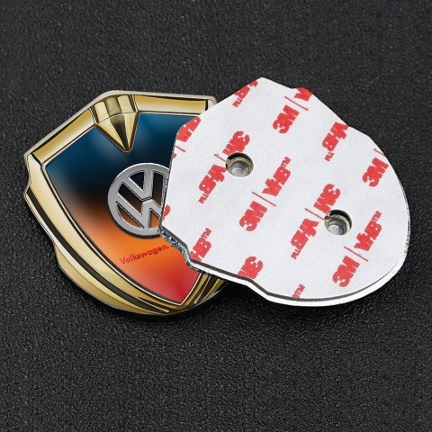 VW Abzeichen selbstklebend Goldtonfarbe mit Schillerndes Orangeblau Basis und Logo Das Auto