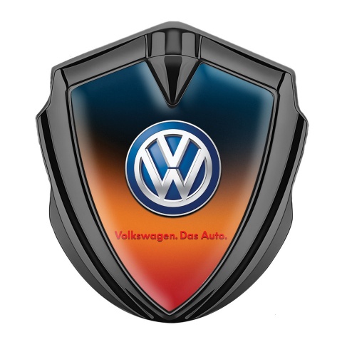 VW Emblem Abzeichen selbstklebend Graphit Tonfarbe Schillerndes Orangeblau Basis mit Klassisch Logo