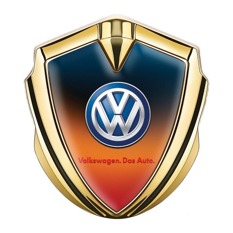 VW Emblem Abzeichen selbstklebend Goldtonfarbe Schillerndes Orangeblau Basis mit Klassisch Logo