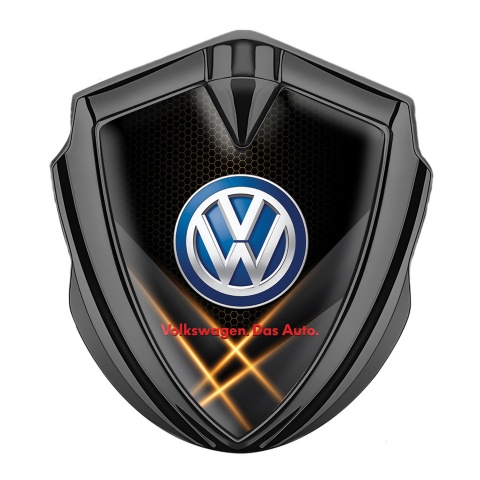 VW Emblem Abzeichen Graphit Tonfarbe mit Orange X Design Basis und Klassisch Logo