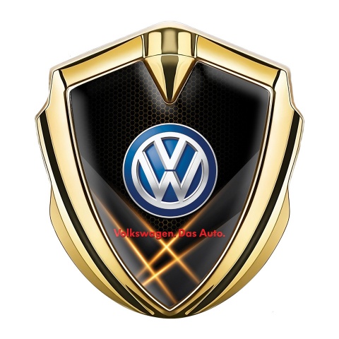 VW Emblem Abzeichen Goldtonfarbe mit Orange X Design Basis und Klassisch Logo