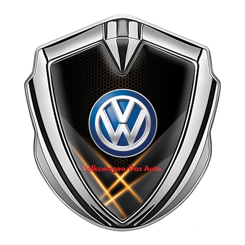 VW Emblem Abzeichen Silbertonfarbe mit Orange X Design Basis und Klassisch Logo