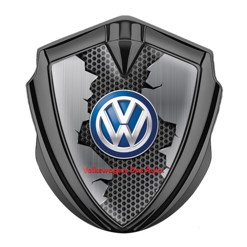 VW Emblem Abzeichen selbstklebend Graphit Tonfarbe mit Zerrissene Basis Stil
