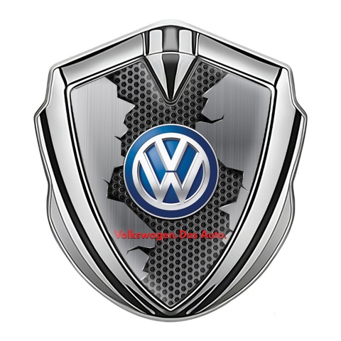 VW Emblem Abzeichen selbstklebend Silbertonfarbe mit Zerrissene Basis Stil