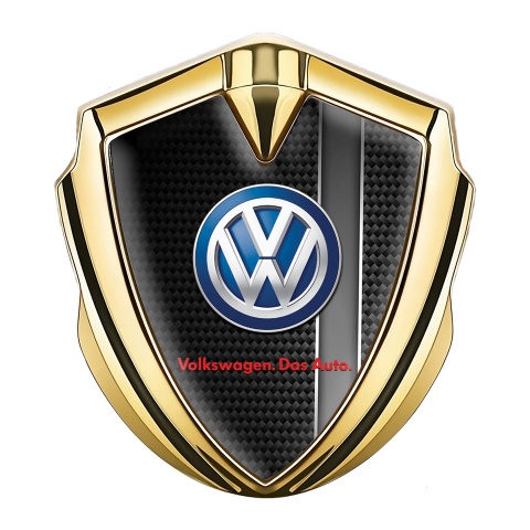VW Emblem Logo Schriftzug Aufkleber Goldtonfarbe mit Kohlenstoff Basis mit Vertikaler grauer Balken