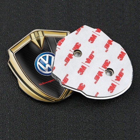 VW Emblem Logo Schriftzug Aufkleber Goldtonfarbe mit Kohlenstoff Basis mit Vertikaler grauer Balken