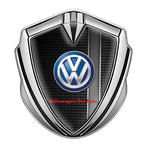 VW Emblem Logo Schriftzug Aufkleber Silbertonfarbe mit Kohlenstoff Basis mit Vertikaler grauer Balken