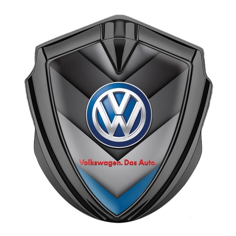 VW Abzeichen selbstklebend Graphit Tonfarbe mit V formiges blaues Panel und Klassisch Logo Stil