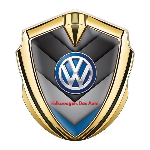 VW Abzeichen selbstklebend Goldtonfarbe mit V formiges blaues Panel und Klassisch Logo Stil