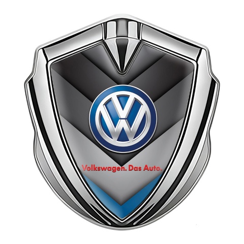 VW Abzeichen selbstklebend Silbertonfarbe mit V formiges blaues Panel und Klassisch Logo Stil