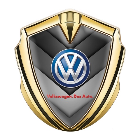 VW Abzeichen selbstklebend Goldtonfarbe mit Graue Pfeile Design Basis und Klassisch Logo 2
