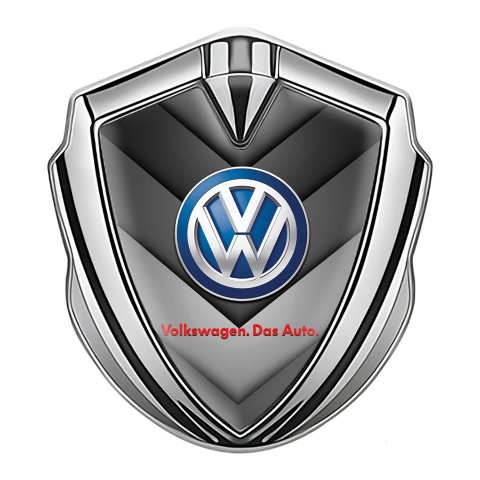 VW Abzeichen selbstklebend Silbertonfarbe mit Graue Pfeile Design Basis und Klassisch Logo