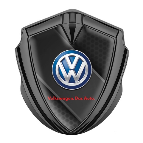VW Emblem Abzeichen selbstklebend Graphit Tonfarbe mit Diagonale schwarze Platte Auflage