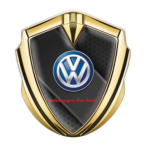 VW Emblem Abzeichen selbstklebend Goldtonfarbe mit Diagonale schwarze Platte Auflage