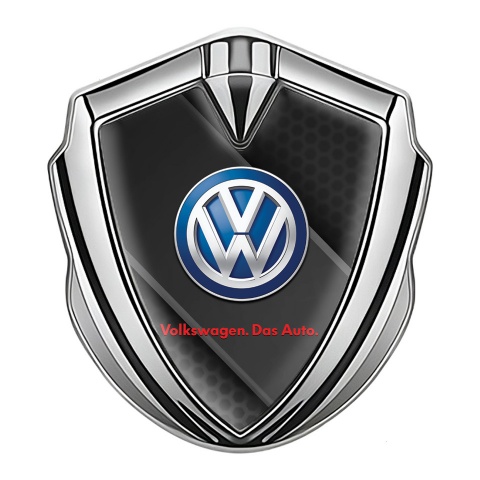 VW Emblem Abzeichen selbstklebend Silbertonfarbe mit Diagonale schwarze Platte Auflage