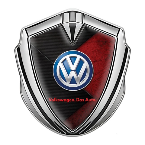 VW Emblem Aufkleber Autozubehor Silbertonfarbe mit Roter zerkratzter Stein Variante