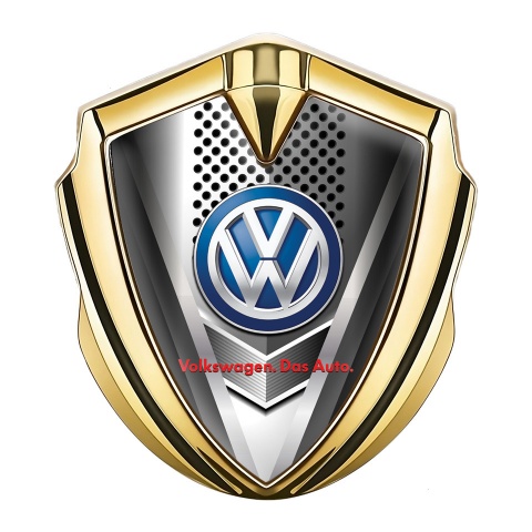 VW Selbstklebendes Metallaufkleber Emblem Goldtonfarbe mit Stahlgitter Variante