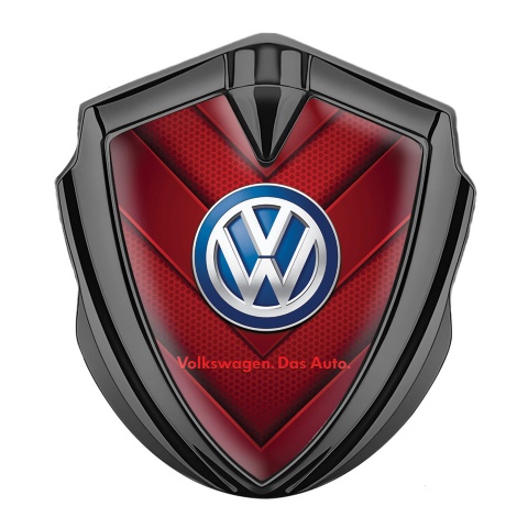 VW Emblem Logo Schriftzug Aufkleber mit Graphit Tonfarbe und Rote V formige Bander