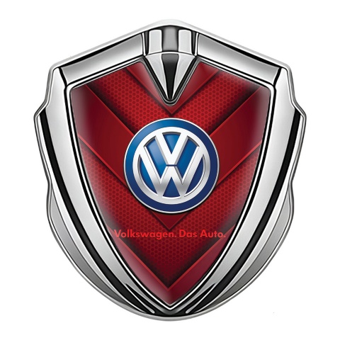 VW Emblem Logo Schriftzug Aufkleber mit Silbertonfarbe und Rote V formige Bander