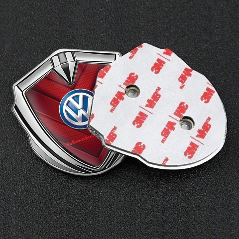 VW Emblem Logo Schriftzug Aufkleber mit Silbertonfarbe und Rote V formige Bander