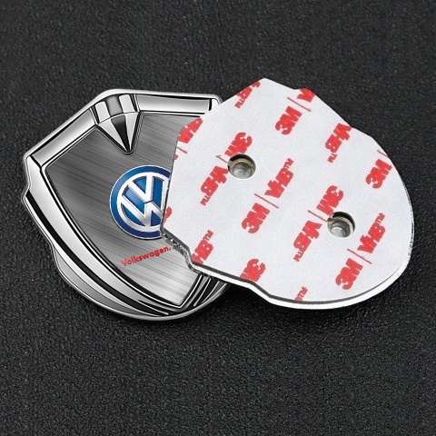 VW Emblem Abzeichen Silbertonfarbe mit Gebursteter Stahl Basis und Klassisch Logo