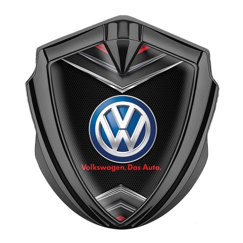 VW Abzeichen selbstklebend Graphit Tonfarbe mit Helmdesign Basis und Chrom Logo