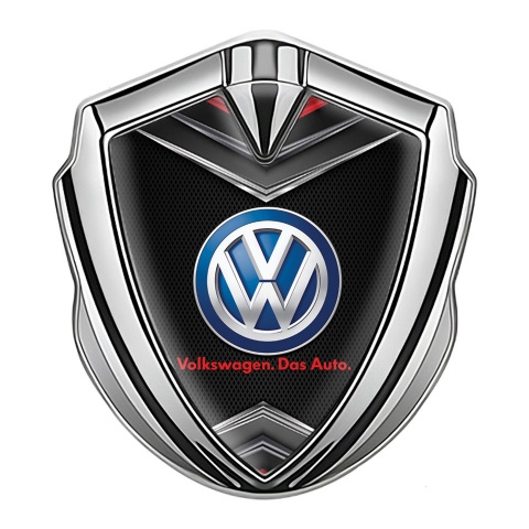 VW Abzeichen selbstklebend Silbertonfarbe mit Helmdesign Basis und Chrom Logo