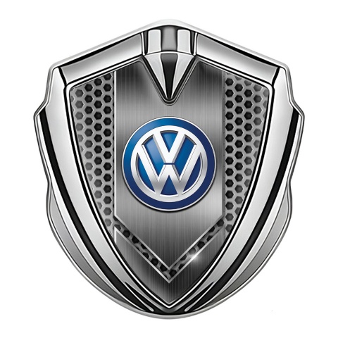 VW Emblem Auto Zeichen Silbertonfarbe mit Netz Basis Version und Klassisch Logo
