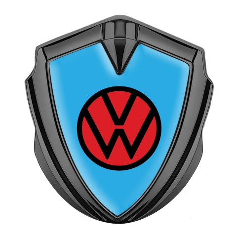 VW Emblem Aufkleber Autozubehor Graphit Tonfarbe mit Himmelblau Basis und Rote Logo
