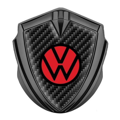 VW Selbstklebendes Metallaufkleber Emblem Graphit Tonfarbe mit Schwarz Kohlenstoff Basis und Rot logo