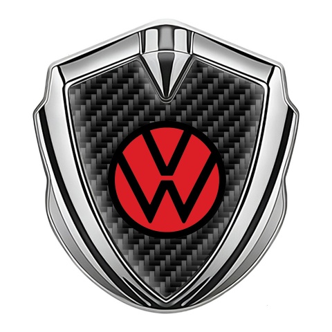 VW Selbstklebendes Metallaufkleber Emblem Silbertonfarbe mit Schwarz Kohlenstoff Basis und Rot logo