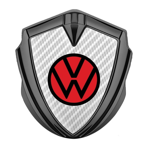 VW Emblem Logo Schriftzug Aufkleber mit Graphit Tonfarbe Weiss Carbon Basis Und Rot Logo