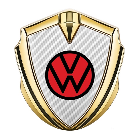 VW Emblem Logo Schriftzug Aufkleber mit Goldtonfarbe Weiss Carbon Basis Und Rot Logo