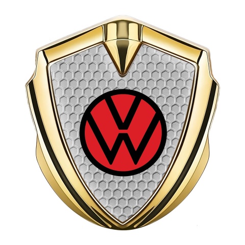 VW Seitenflugel Emblem Aufkleber Goldtonfarbe mit Wabeneffekt Basis und Rot Logo